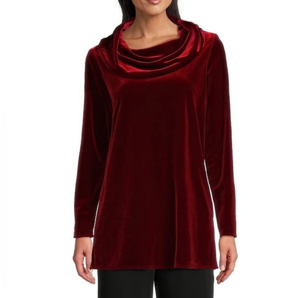 NWT Caroline Rose Velvet Cowl Neck Tunic: Deep Red Made‎ In USA